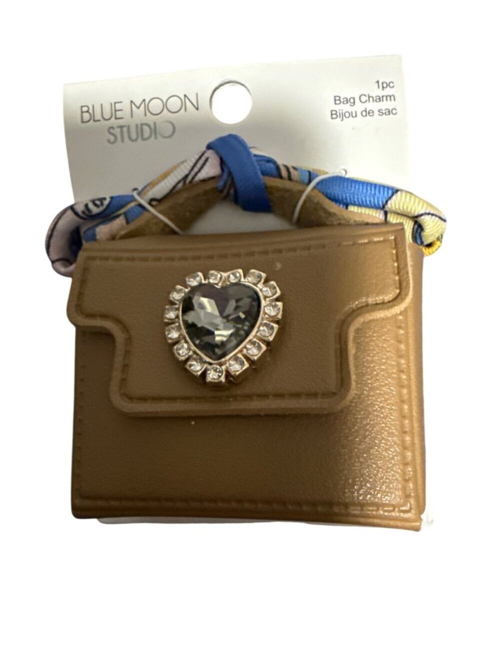 Mini Tan Purse Bag Charm With Heart Gem & Rhinestones By Blue Moon Studio - New